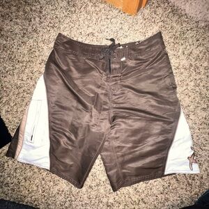 O'Neill Brown Swim Trunks with White Panels